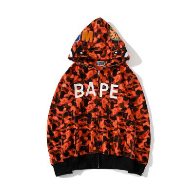 China BAPE Anti-Wrinkle Color Full Zip Hoodie Monkey Camouflage Shark Hoodie Mens Womens Orange Bathing Sweater for sale