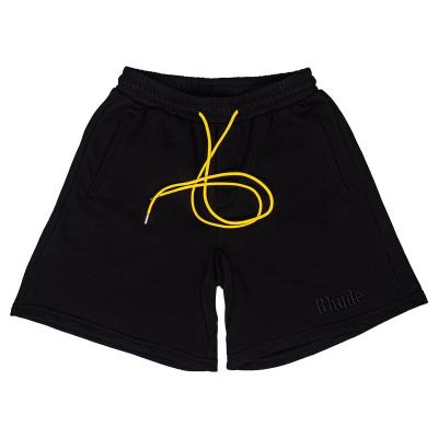 China Anti-wrinkle 2022 Summer Supplier Good Quality Black 100% Cotton RHUDE Logo Embroidery Shorts Drawstring For Men for sale