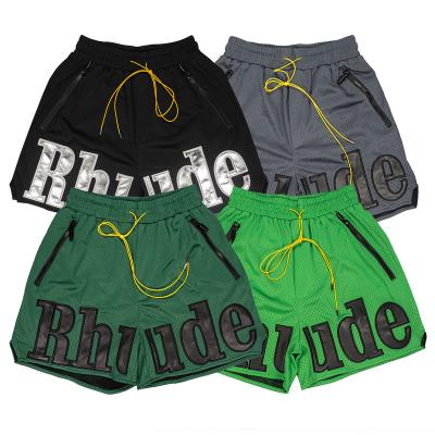 China Anti-Wrinkle Summer Rhude Shorts Gray Pill Zipper Short Pants Custom Made Pull Rope Gym Sports Elastic Waist Shorts For Men for sale