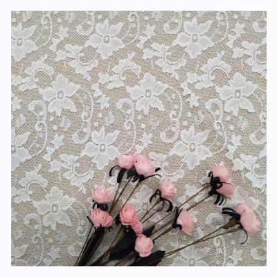 China Flower Pattern Mesh Knitting Lace Fabric For High Quality Solid White Viable Dress for sale