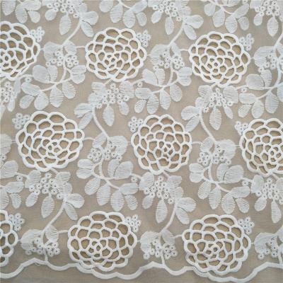 China Embroidery Wedding Dress Fabric White Tulle Lace Fabric Embroidered Embroidery for sale