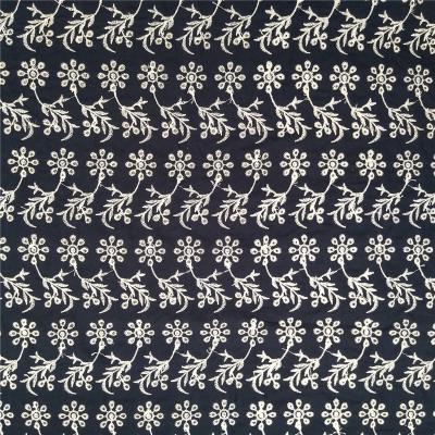 China Sustainable Embroidery Materials Cloth Cotton Fabric Navy Color Schiffli Embroidery Fabrics for sale