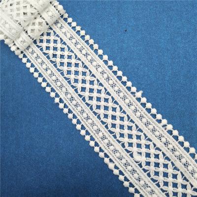 China Milk Silk Guipure Lace 7.5cm Polyester Viable White Trim Bilateral Indian Lace Trim Embroidery for sale