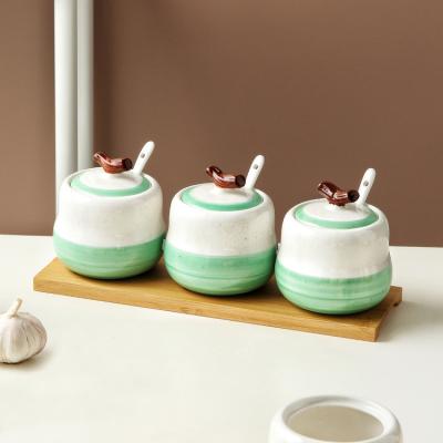 China Viable Kitchen Accessories Japanese Style Ceramic Spice Jar Holder Set for sale