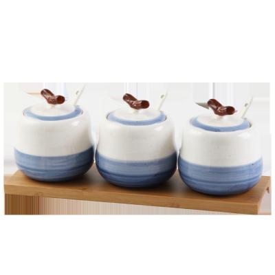 China Viable Simple Style Salt Sugar Pepper Pot Spice Jar Ceramic Set of 3 for sale