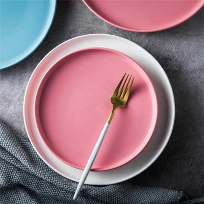 China Sustainable Food Grade Pink Blue White Black Ceramic Dinner Plates Multicolor Pizza Plates for sale