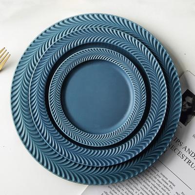 China Sustainable Porcelain Dish Porcelain Nordic Embossed Dinnerware Plates Ceramic Dinner Plate for sale