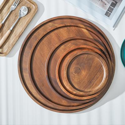 China Customized Stocked Natural Wood Serving Log Dinner Dish Set Acacia Wood Charger Dishes for sale