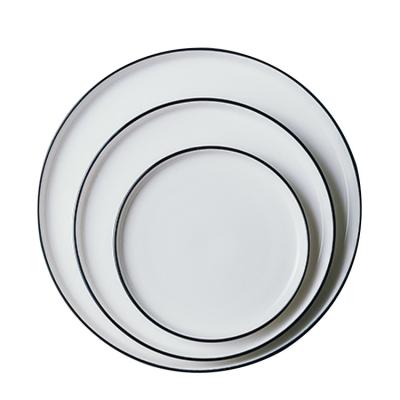 China Sustainable Wholesale Custom Porcelain Dinner Plate Set Round White And Black Edged Plates for sale