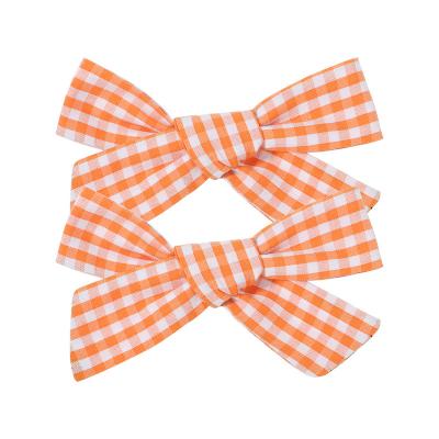 China New Decoration Girl's Little Bow Hair Clip Plaid Printed Children's Accessories Baby Hair Clips for sale