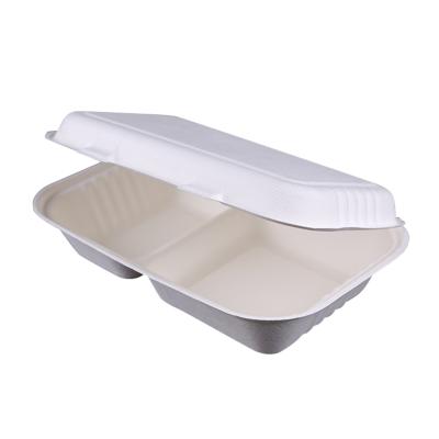 China Disposable Paper Pulp Bagasse Food Container Sugarcane Bagasse Clamshell Disposable Box for sale