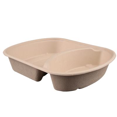 China New Design Disposable Food Container With Lid Bagasse Food Container Bagasse Bowl 2 Compartments for sale