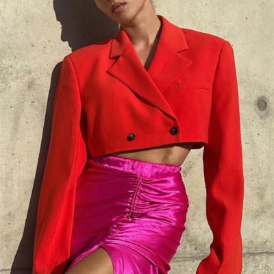 China new arrivals-2022 Anti-wrinkle fashion blazers ladies women clothing long sleeves turn-down collar cropped blazer for sale