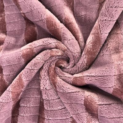 China Antistatic Jacquard Super Soft Stripe Embossed Jacquard Fleece Flannel Fabric for sale