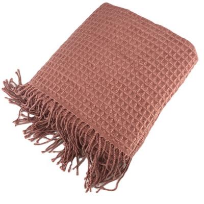 China Single Throw Blanket Waffle Fringe Lightweight Soft Comfortable Throw Blanket For Bed Sofa Couch for sale