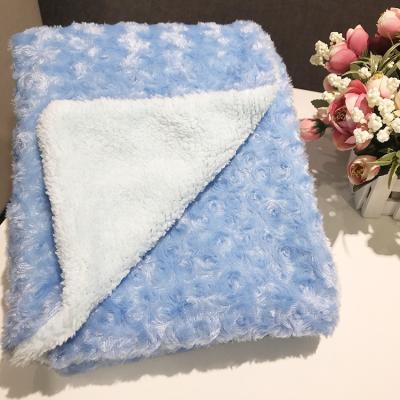 China Luxury Anti-pilling PV Fur Brush Flowers Kids Sleep Blanket White Pink Warm Baby Blanket for sale