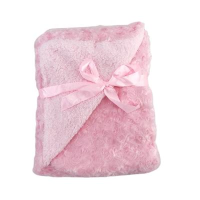 China PORTABLE Custom White Blue Pink Korean Style Brushed PV Fleece Flower 2 Ply Baby Blanket for sale