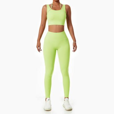 China Nylon ammonia blend Yoga suit fashion sexy outdoor running nude fitness suit tight and quick drying exercise set for sale