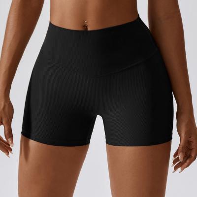 China Nylon ammonia blend High waist fitness yoga shorts threaded quick drying Leggings abdominal contraction hip lifting exercise running shorts for sale