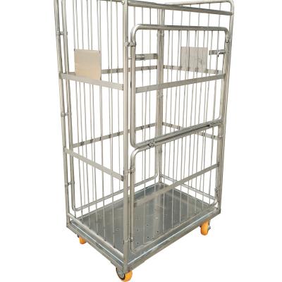 China Laundry Customized Storage Nesting Metal 4 Sided Steel Laundry Rolling Cage Collapsible Cart for sale