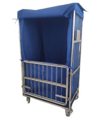 China Laundry Transport Steel Wire Mesh Roll Laundry Fabric Stainless Steel Cart For Hospitals for sale