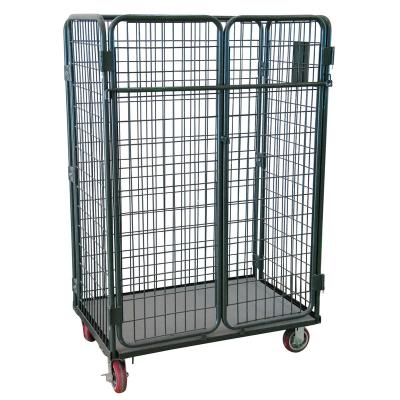 China Heavy Duty 4 Side Laundry Logistics Industrial Warehouse Roll Containers Galvanized Steel Laundry Cage Trolley For Sale for sale