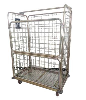 China Laundry Workshop Folding OEM Logistic Warehouse Galvanized Steel Laundry Picking Roll Cage Trolley Trolley for sale