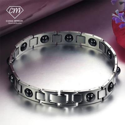 China Simplicity Male Female Silver With Magnet Round Magnet Stainless Steel Bracelet Silver Health Magnetic Bracelet for sale