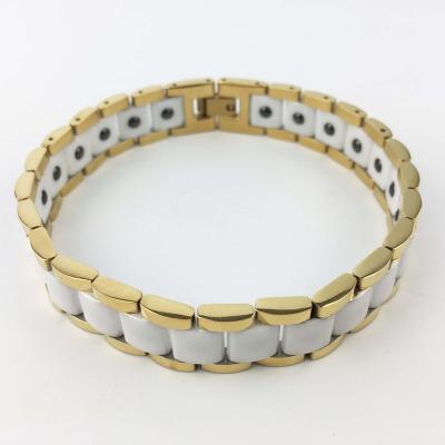 China Bio Simplicity Gold Quantum Magnetic Bracelet Bio Stainless Steel Ceramic Magnetic Bracelet Health Care for sale