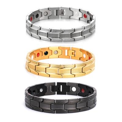 China Simplicity Therapy Gold Magnetic Titanium Stainless Steel Bracelets Adjustable Custom Engraved Gold Plated for sale