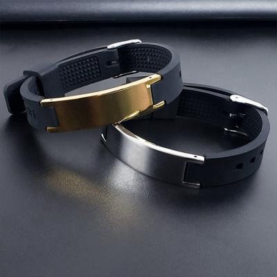 China Simplicity Silicone Health Bracelet Stainless Steel Negative Ion Magnet 4in1 Balance Sports Far Infrared Adjustable Bracelet for sale