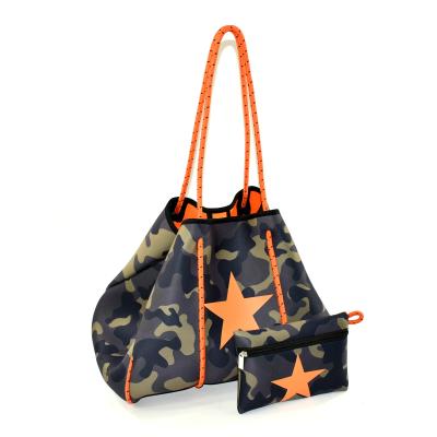 China Fashion Custom Camouflage With Five-pointed Tote Bags Women Beach Tote Bag Neoprene Star Design Large Capacity Ladies Handbag for sale