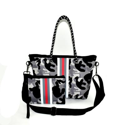 China 2021 Cross - Fashion Custom Neoprene Mini Tote Bag Handbag With Removable Cows To Body Strap Neoprene Shoulder Bag for sale