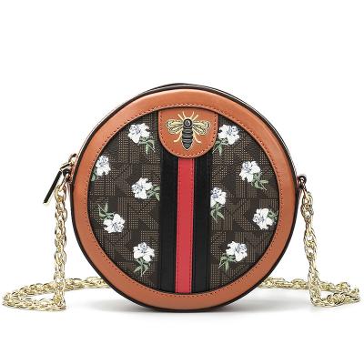 China Fashion Custom First Layer Cowhide Women High Quality Round Bags Print Chain Cross Mini Shoulder Bag Printed Circle - Body Bag for sale