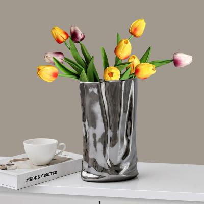 China Nordic Modern Creative Silver Ceramic Vase Nordic Porcelain Vases for Table Decorations for sale