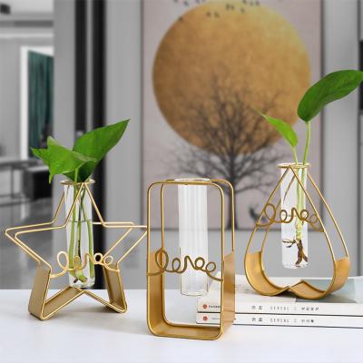 China Nordic Minimalist Creative Crystal Vases Central Institute of Statistics Metal Flower Vase Modern Mini Glass Vases For Home Decoration for sale