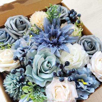 China Wholesale Cheap Artificial Flower Soft Artificial Flower Plants Hot Sale Silk Blue Roses Artificial Flowers for sale