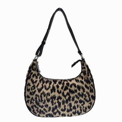 China Wholesale Fashion Women's Handbag Leopard Jacquard With Trim Top Zipper Genuine Leather Shoulder Bag for sale