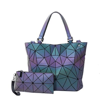 China Fashion Hot Sale Fashion Bright Geometric Women Handbag Diamond Reflective Tote Shoulder Handbag Sets for sale