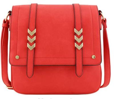 China Ladies Custom High Quality Red PU Fashion Flap Large Compartment Leather Handbag Double - Over Cross - Body Bag for sale