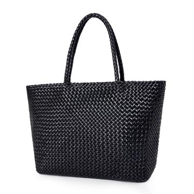 China Classic Leather Woven Shopper Small Tote With Top Zip Bag Custom Woven Vintage Ladies Handbag Small for sale