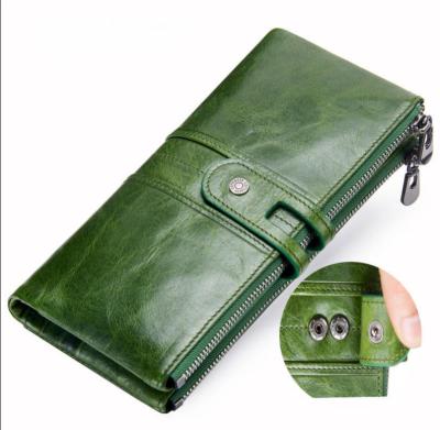 China Hot Sale Ladies Fashion Design Double Zipper Personalized Women Genuine Leather Men Purse Long Wallet 2021 for sale