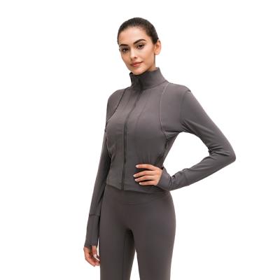 China 2021 New Fall And Winter Collar Fitness Coat Zipper Leisure Sports Coat Breathable Bald Naked Female Female Vertical Slim Fit Yoga Suit for sale