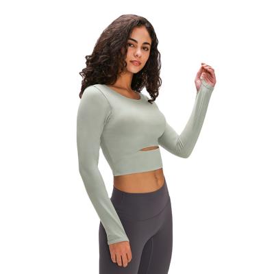 China 2021 Autumn New Sports Breathable Long Sleeve T-shirt With Bra, Half Outdoor Running Short And Fitness Yoga Top for sale