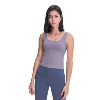 China 2021 Europe and America new breathable pure colors simple yoga vest with chest pad deep u-back sports fitness running top for sale