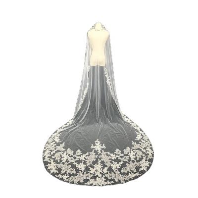 China Simple Premium Tulle Wedding Veil Lace Edge High Quality Bridal Veil Simple for sale