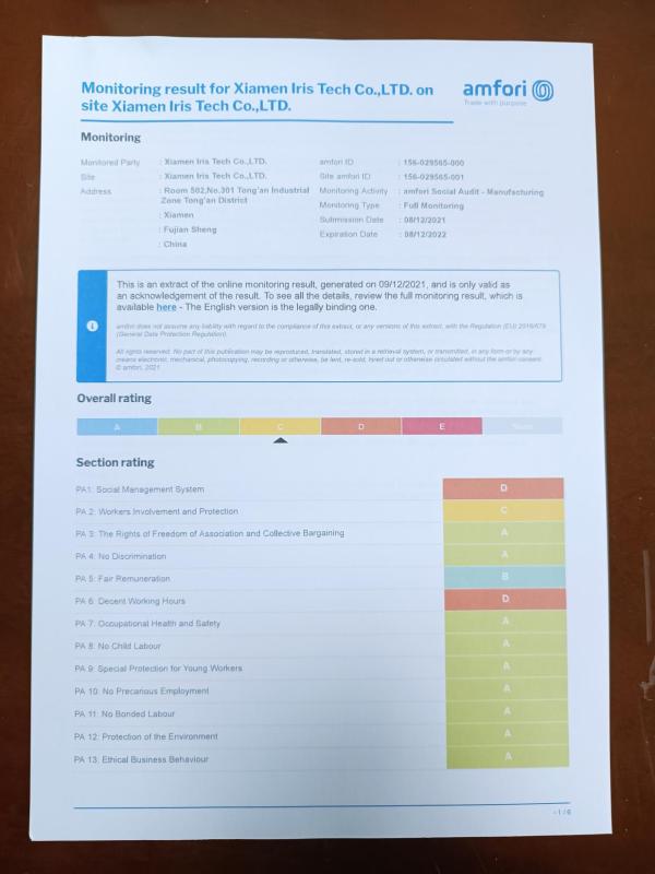 BSCI - Xiamen Iris Tech Co., Ltd.