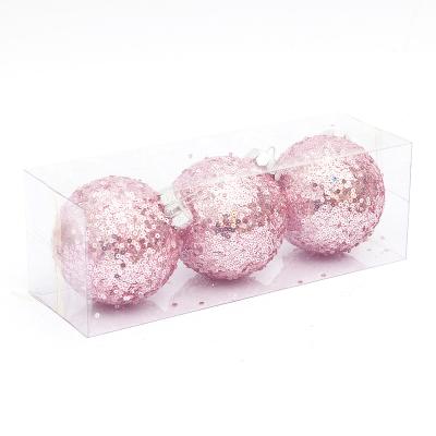 China Chirstmas Decor Factory Direct Sale 8CM PET With Pink Glitter Christmas Tree Decoration Ball for sale