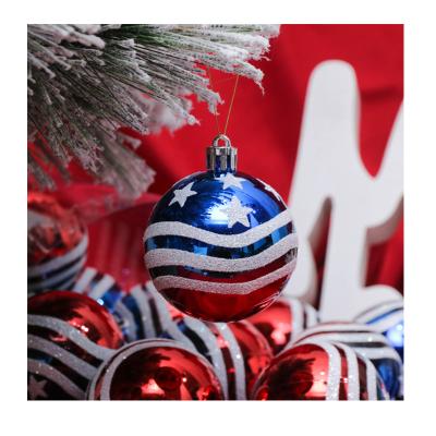 China Christmas Party Festival Decor 2021 Hot Sale Christmas Ball PVC Box Set For Large American Stars and Stripes 6cm PVC 24pcs Set For Promotional for sale