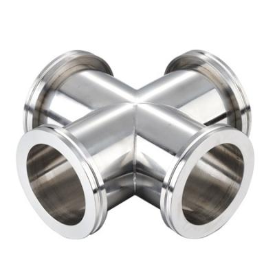 China Stainless Steel 4 Way Pipe Fitting Tee Cross Equal Flange Vacuum ISO for sale